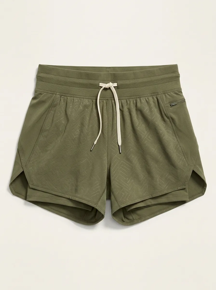 Women's Athletic Fitness Olive Geometric Embossed Printed Shorts