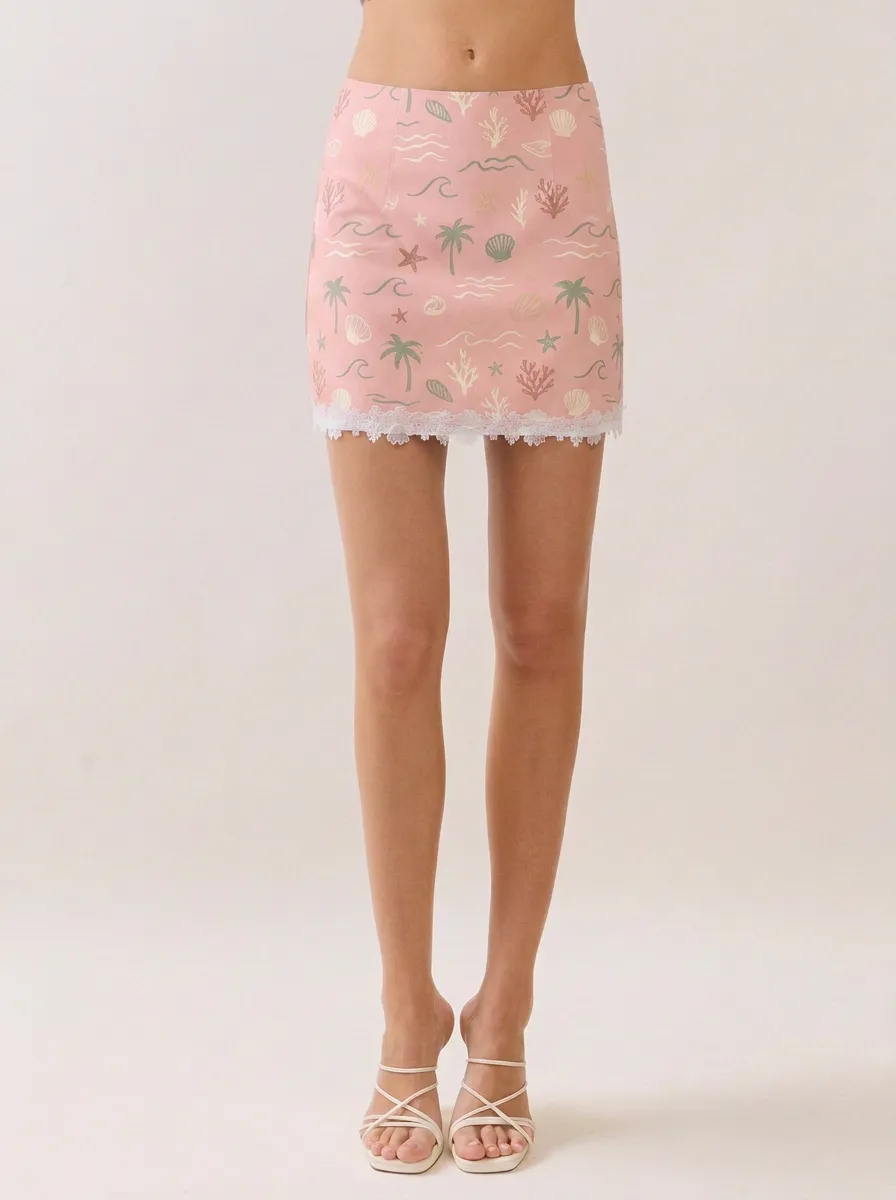 Women's Beach Vacation Tropical Shells Printed Mini Skirt