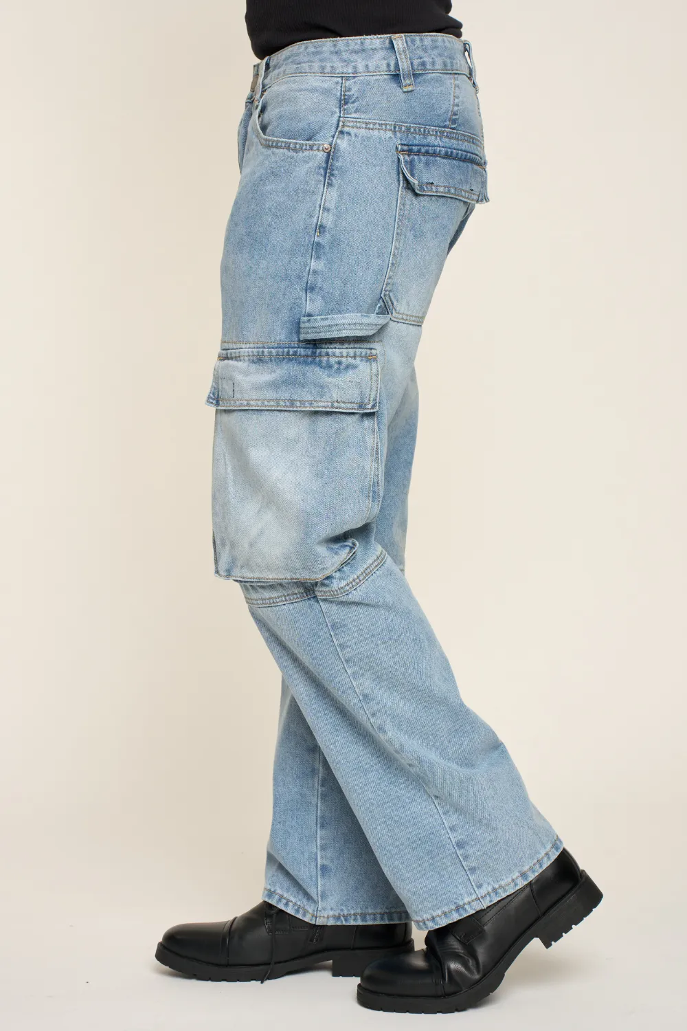 Men's Heavyweight Baggy Fit Cargo Denim Jeans