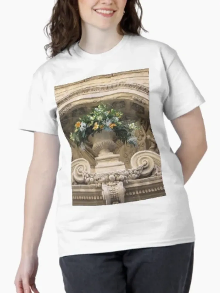 Women's architectural floral pattern printed short-sleeved round-neck T-shirt