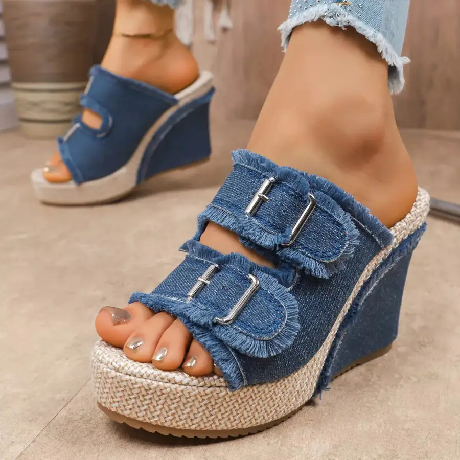 Casual Double Buckle Wedge Sandals