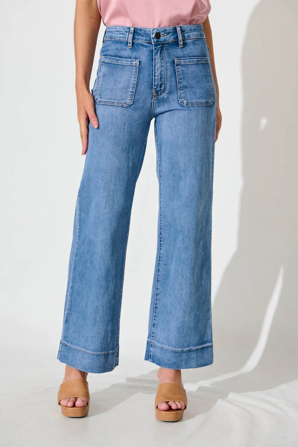 Blue High Waisted Wide Leg Jeans