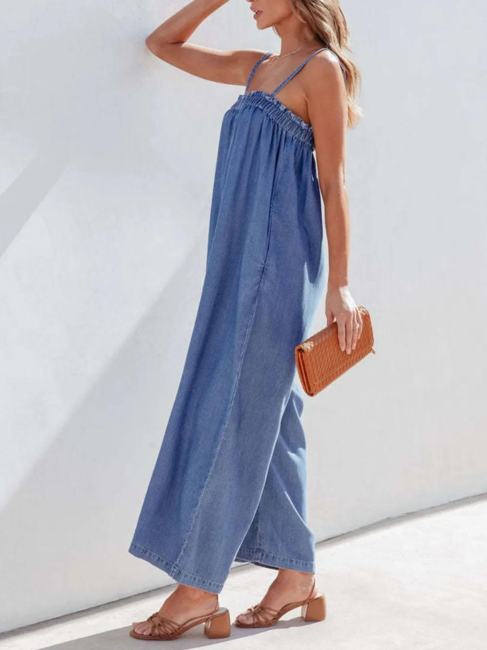 Spaghetti Strap Wide Leg Denim Everyday Accessory