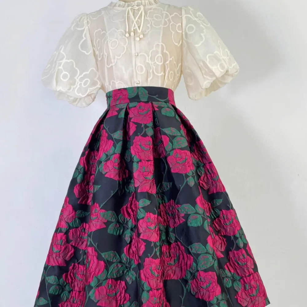 Easy Embroidered High Waist Skirt