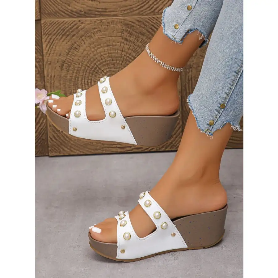 Pearl Detail Wedge Sandals