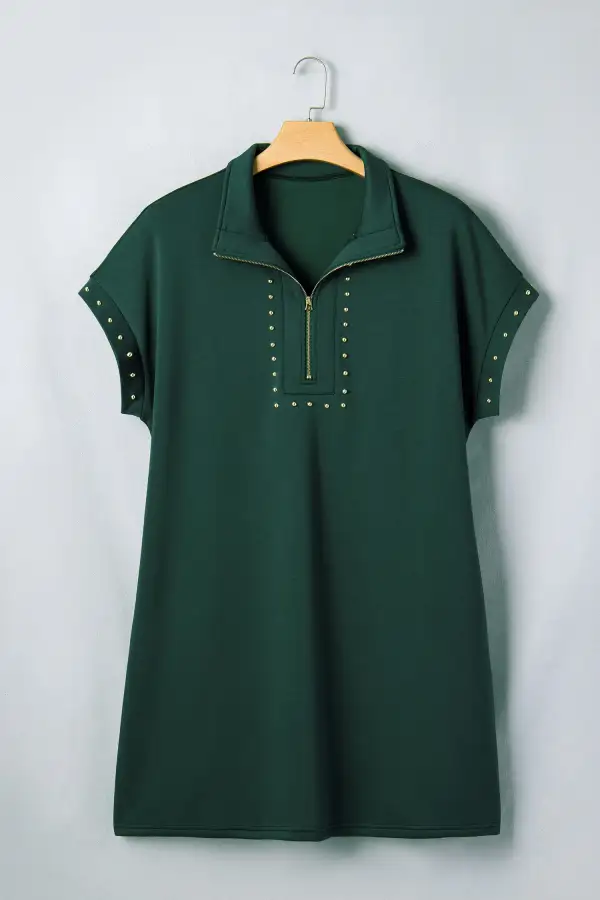 Zip Front Pocketed Shirt Dress