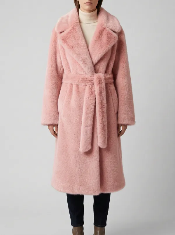 Neutral Faux Fur Belted Coat