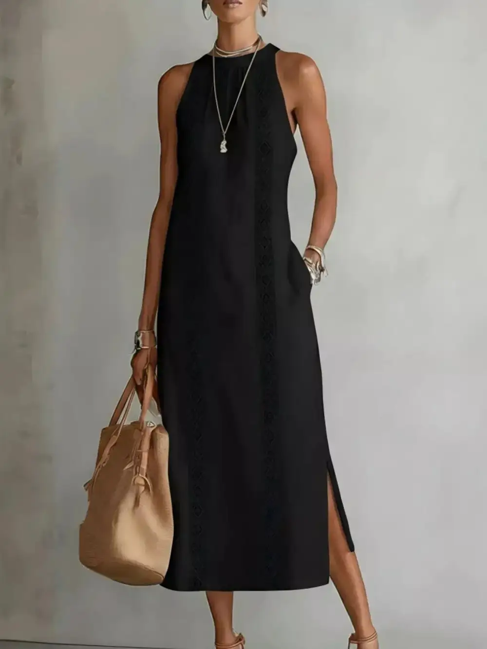 Slit Sleeveless Midi Dress