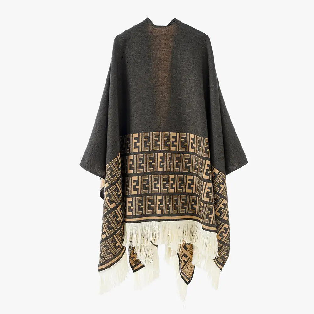 Reversible Jacquard Monogram Cape Wrap