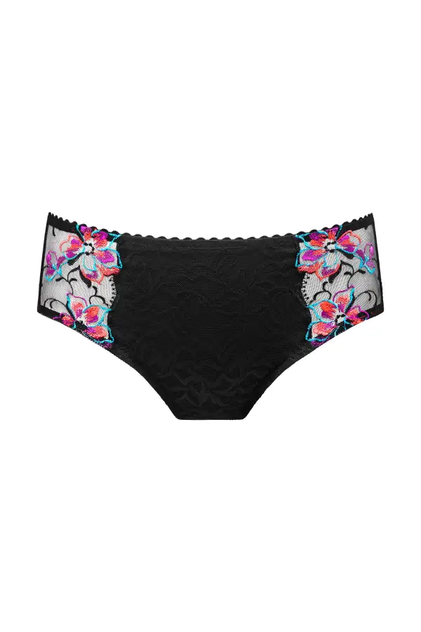 Women's Full Coverage Elastic Waistband Cotton Gusset Lace Embroidery Cotton Retro Detail Soft Fabric Stretch Fit Brief Panty