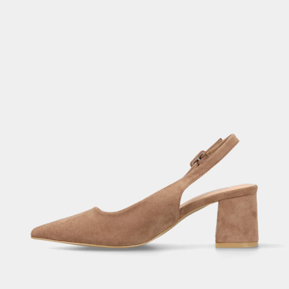 Refined Suede Effect Pointed Toe Buckle Strap Heeled Mules