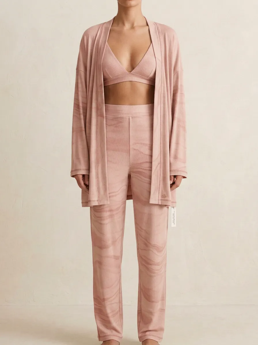 Marble Embroidered Cardigan Lounge Set