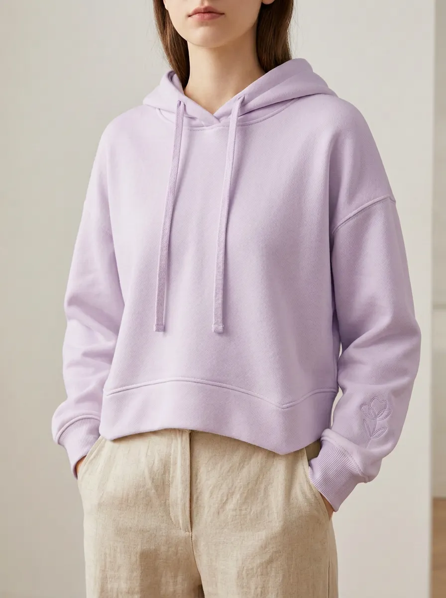 Women's Minimalist Floral Sleeve Embroidered Printed Hoodie