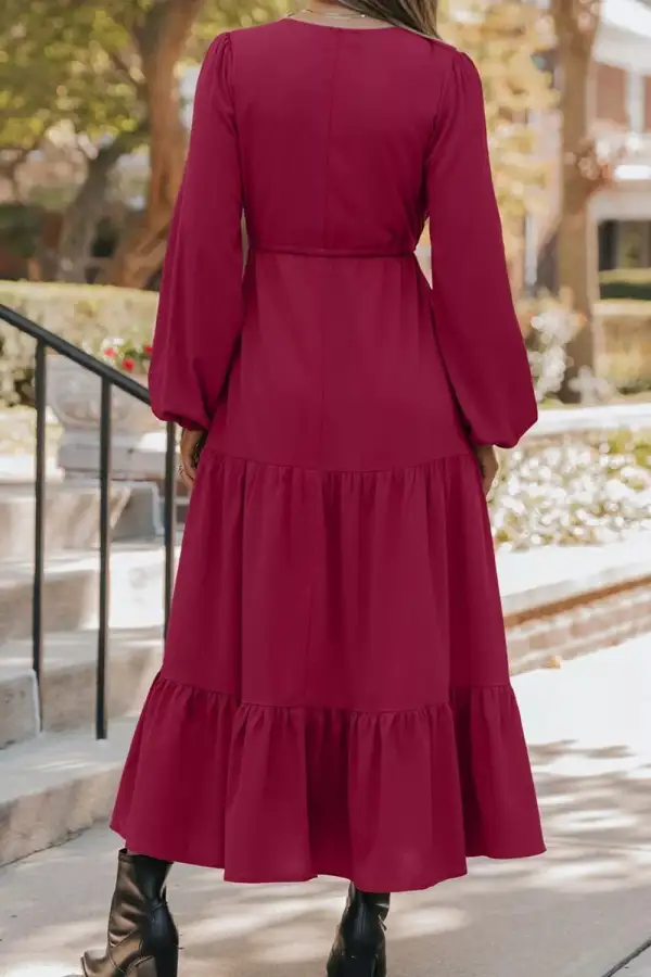 Animal Print Split Neck Puff Sleeve Maxi Dress