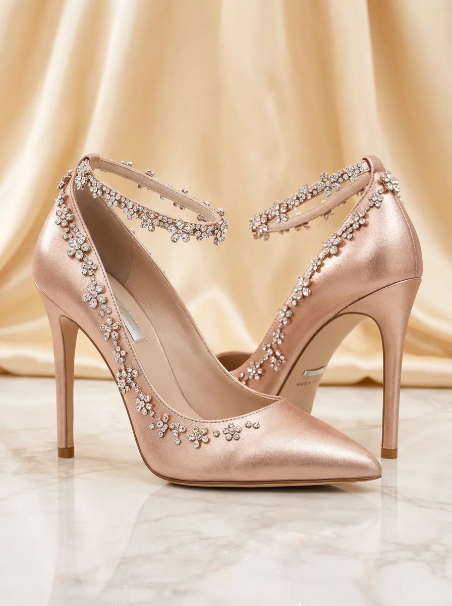 Rhinestone Floral Ankle-Strap Bridal-Inspired Women's Formal High Heels