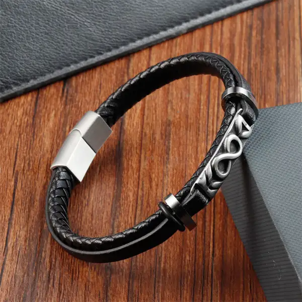 Titanium Steel Multi Layered Leather Figure Bracelet