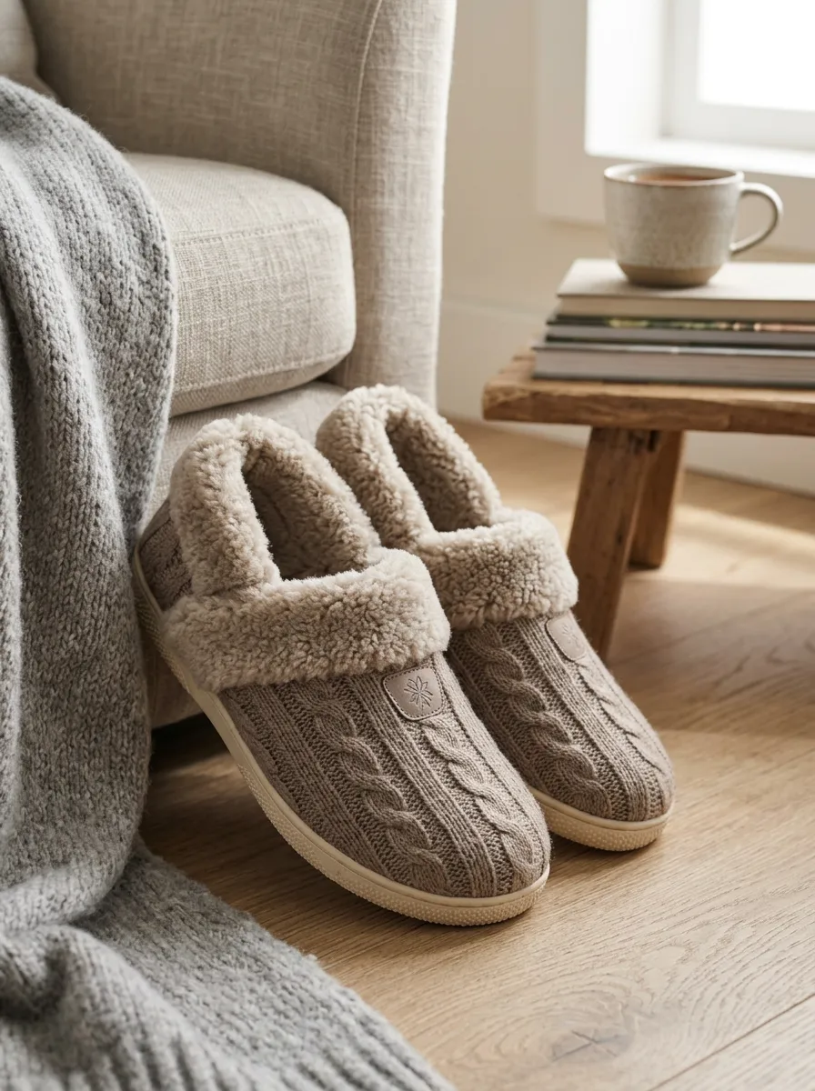 Knit Faux Fur Lined Fur Lined Unisex Warm Wool Shoes