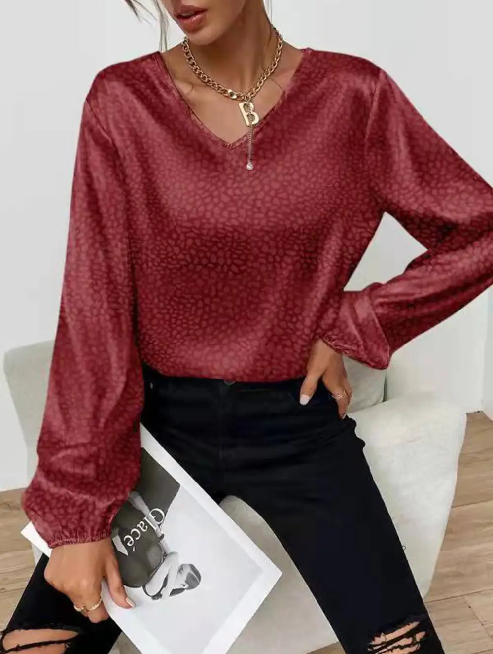 Leopard Print V Neck Top
