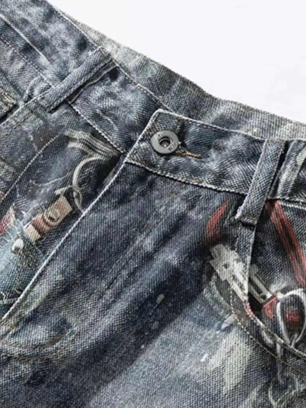 Chain Print Vintage Inspired Washed Denim Shorts
