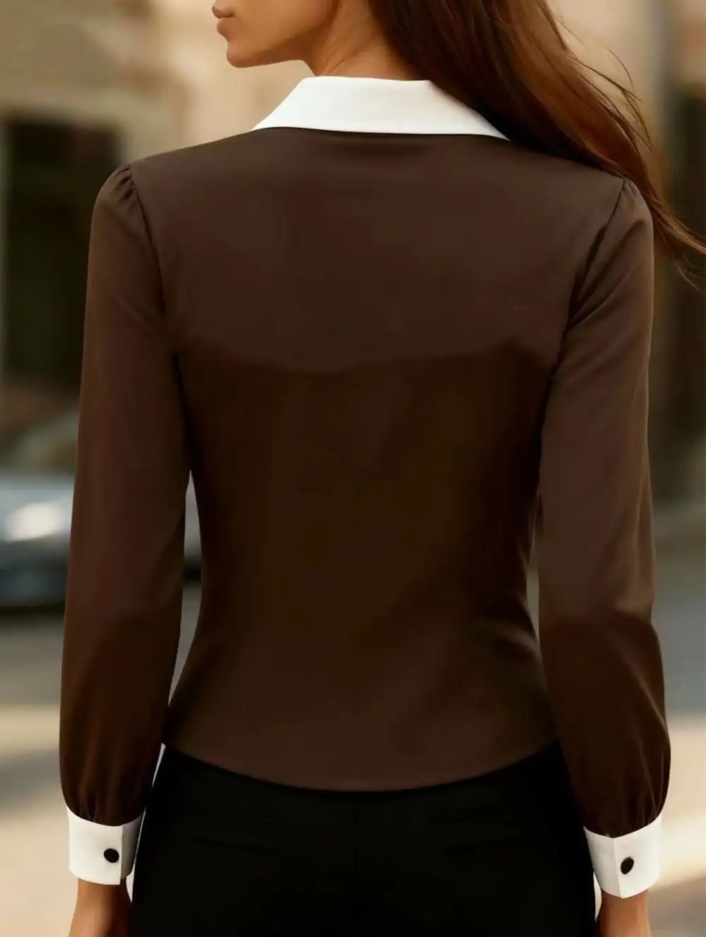 Contrast Lapel Long Sleeve Shirt
