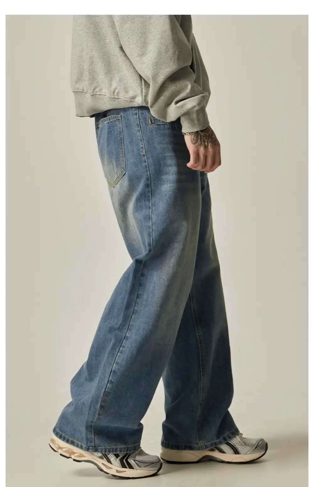 Ultra-Wide Faded Washed Jeans