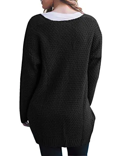 Traleubie Women's Open Front Long Sleeve Boho Boyfriend Knit Chunky Cardigan Sweater