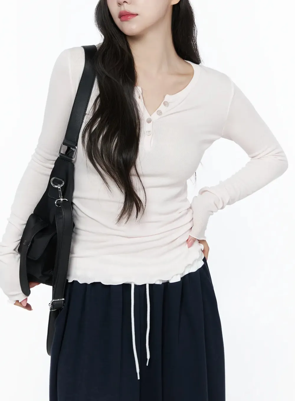 Slim-Fit Henley Neck Long Sleeve Tee