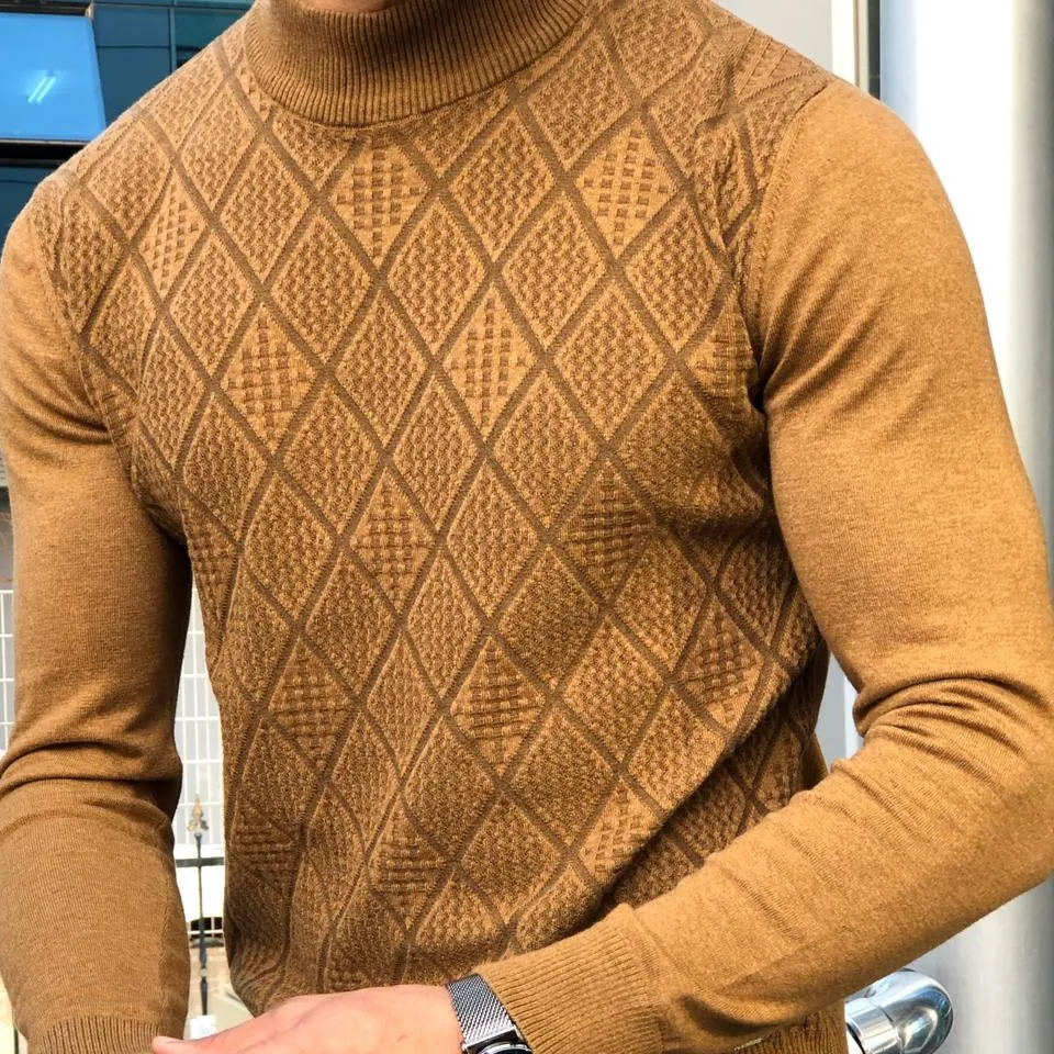 Classic Patterned Slim Fit Knit Turtleneck Sweater