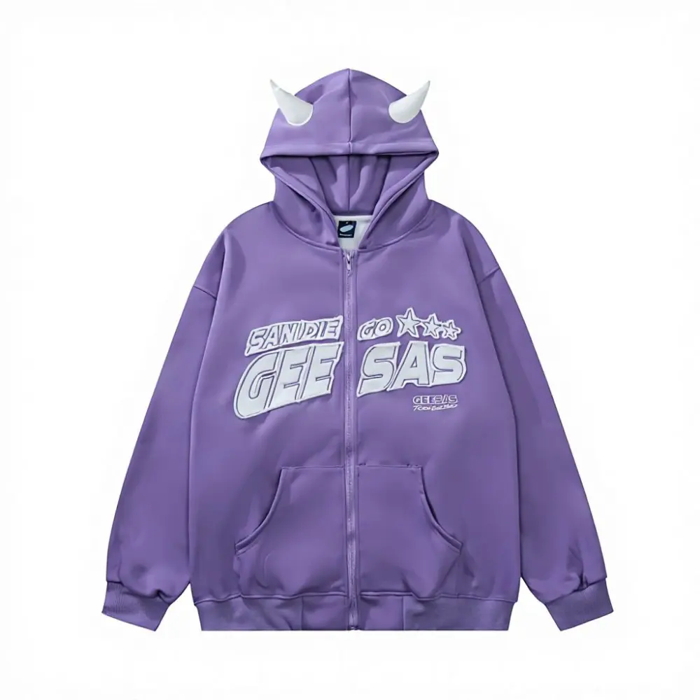 Retro Devil Patch Hooded Cardigan