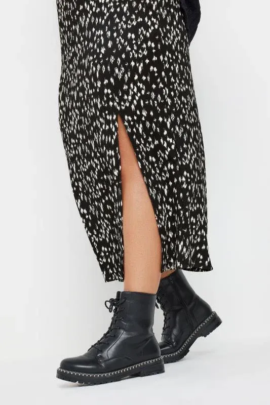 Black Abstract Print Textured Midaxi Skirt