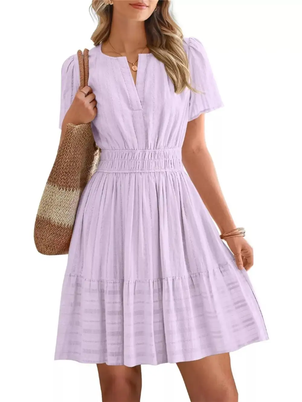 Tiered Smocked Short Sleeve Casual Dress