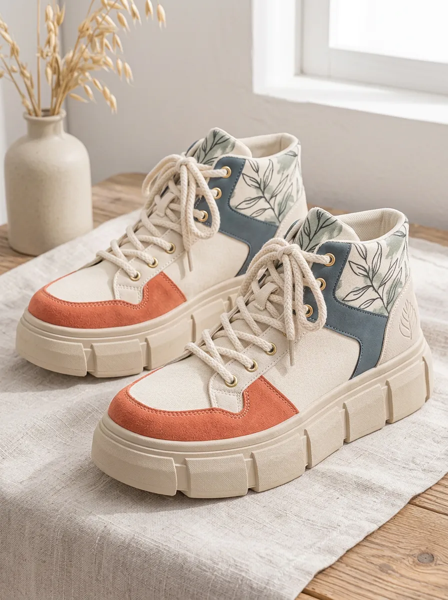 Women's Everyday Botanical Leaf Pattern Colorblock Skate Shoes