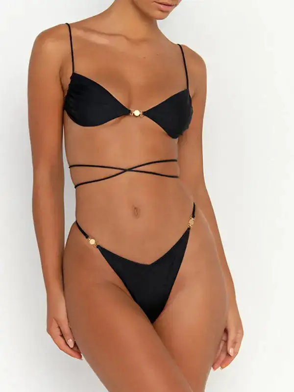 Split Backless Str Tight Bikini Top Swim Set