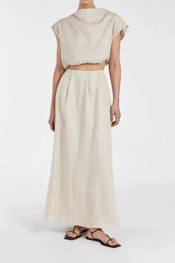 NATURAL LINEN MIDI SKIRT