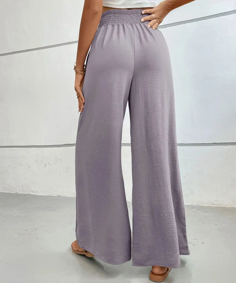 Wide Leg High Waist Cropped Smocked Waist Pants