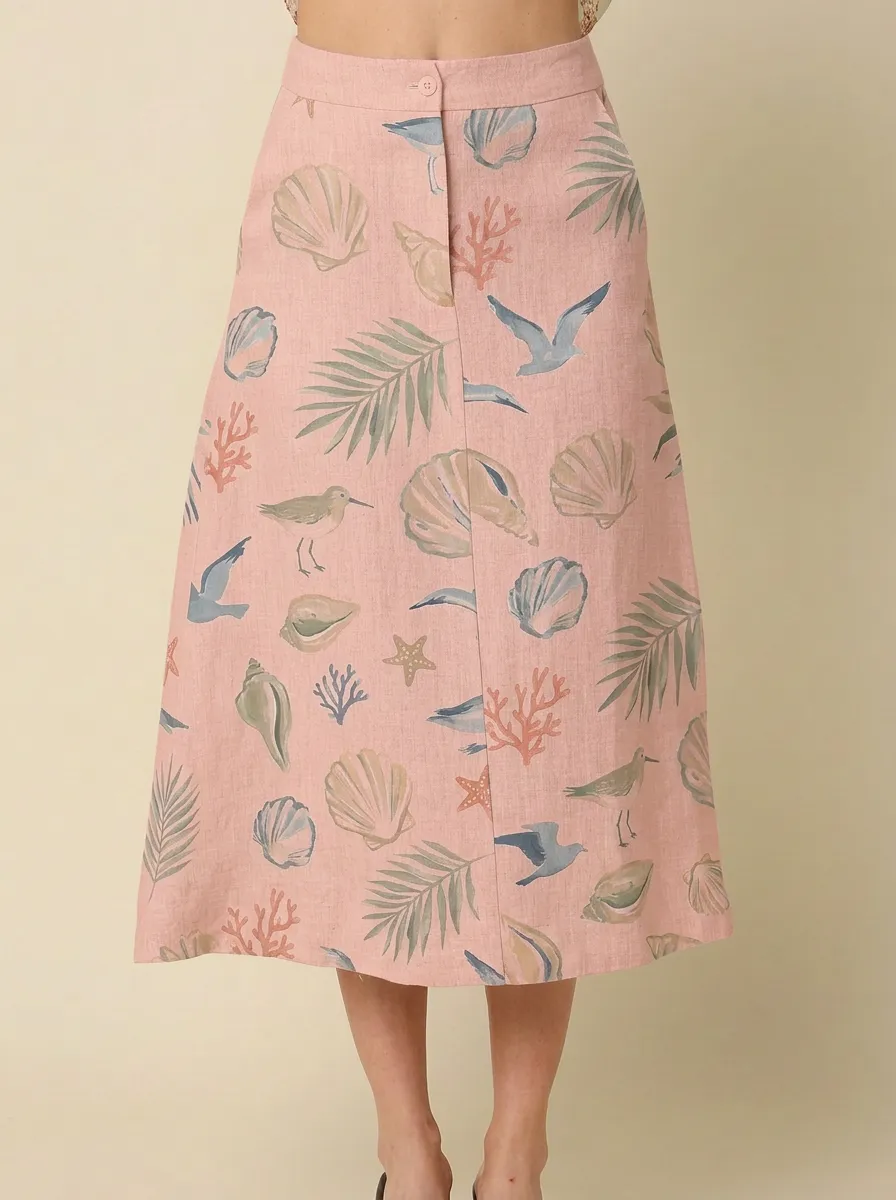 Women's Beach Lover Seashell Coral Palm Printed Skirt