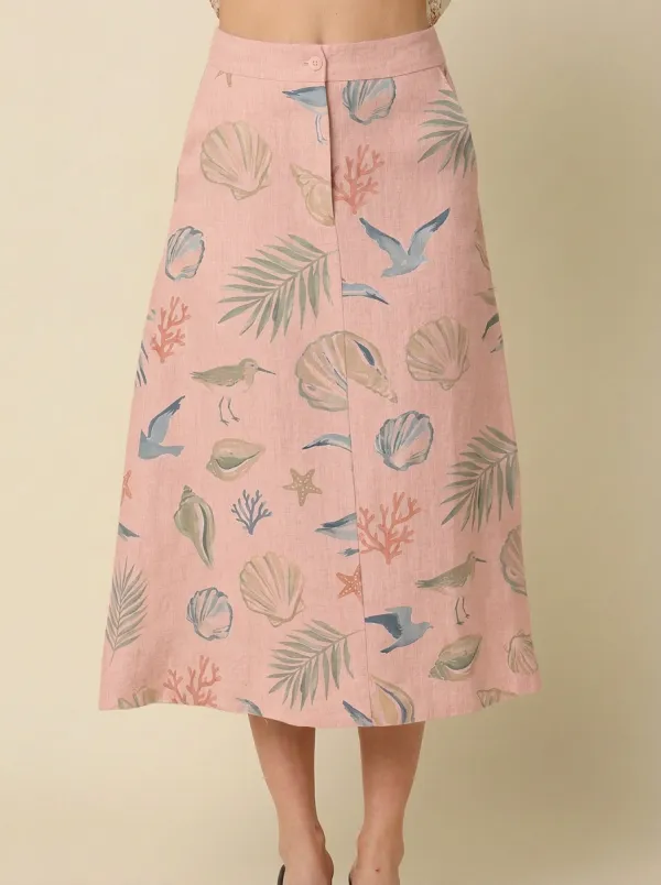 Women's Beach Lover Seashell Coral Palm Printed Skirt