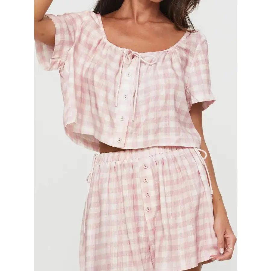Gingham Check Top and Shorts Two Piece Casual Set