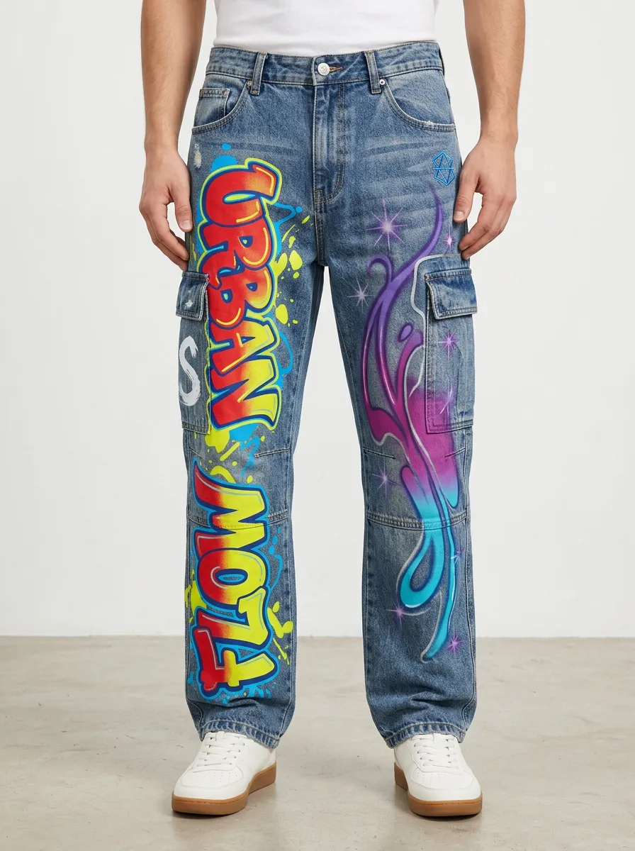 Men's Streetwear Urban Flow Graffiti Graphic Cargo Jeans