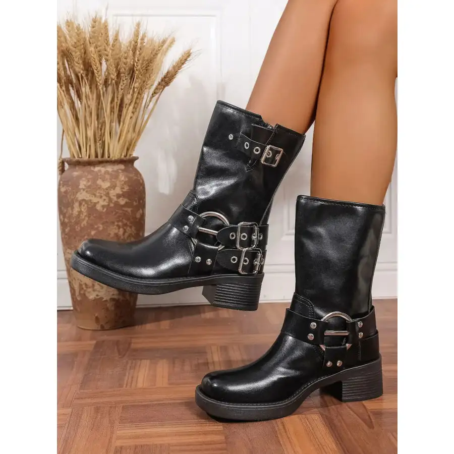 Round Toe Block Heels Boots