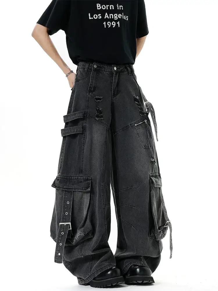 Distressed Harness Cargo Pants