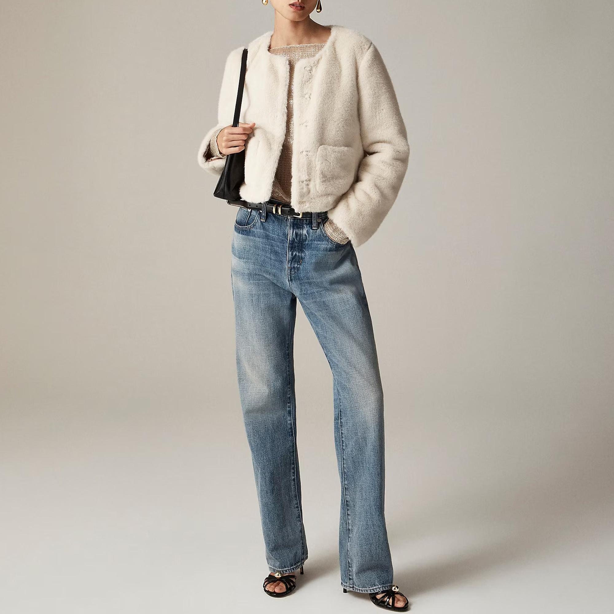 Crew Neck Faux Fur Jackets