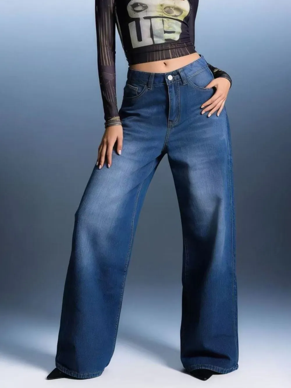 Polished High-Waisted Wide Leg Jeans
