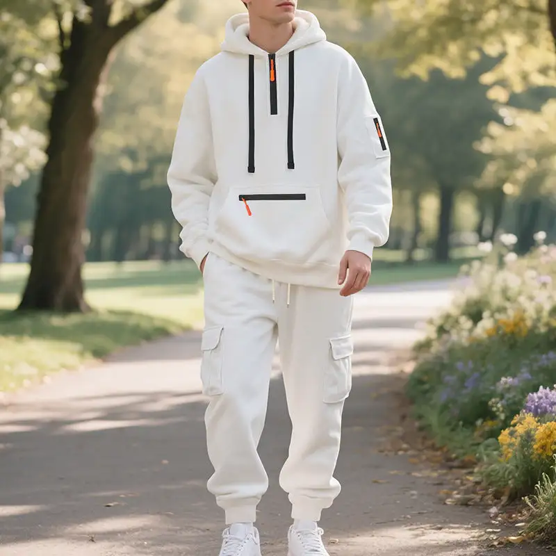 Men's Urban Cargo Tracksuit with Hooded Hoodie and Zipper Pockets Cargo Pants