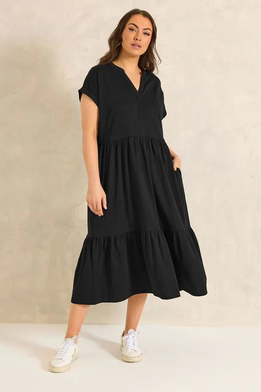 Black Premium Cotton Tiered Dress detail 1