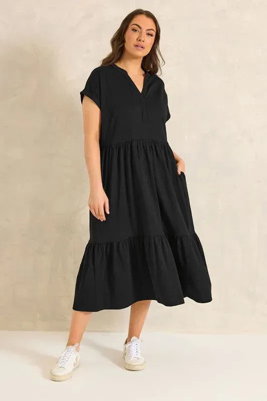 Black Premium Cotton Tiered Dress