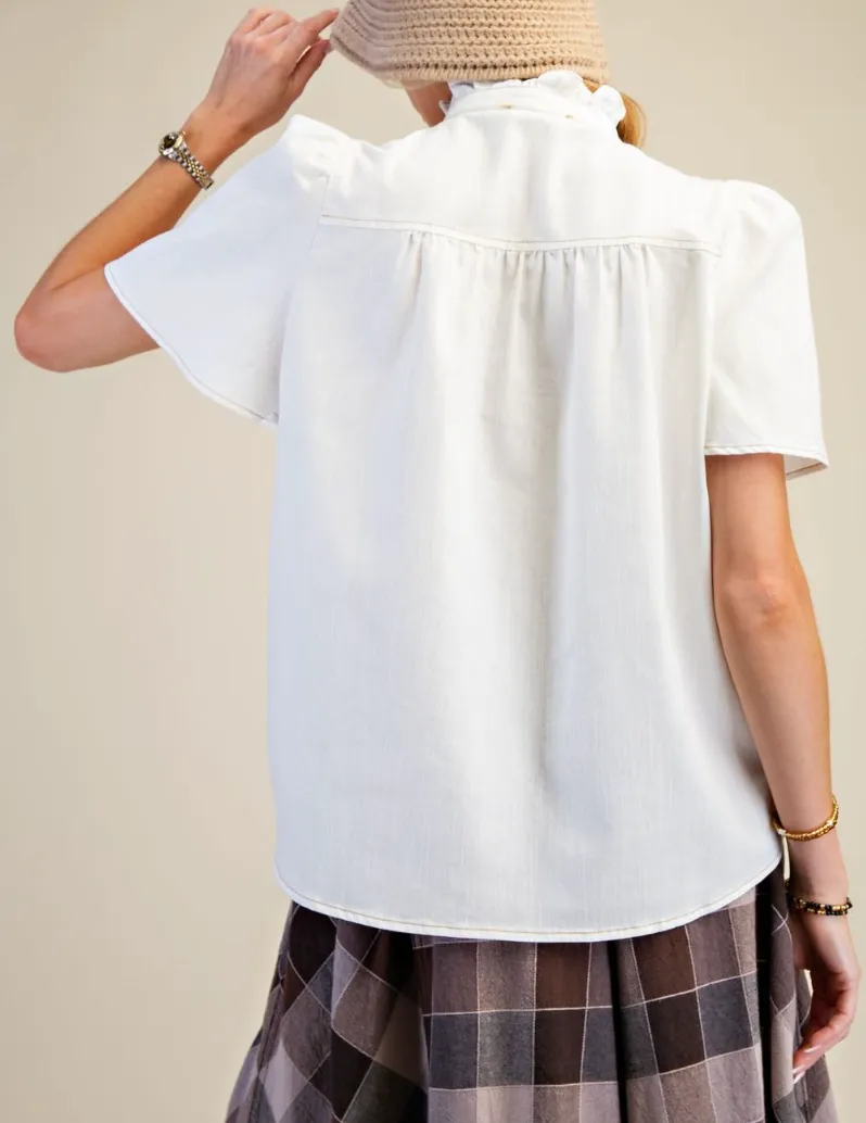 Washed Chambray Button Down Woven Top