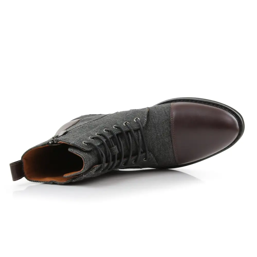 Faux-Leather Lace-Up Zip-Up Ankle Boots