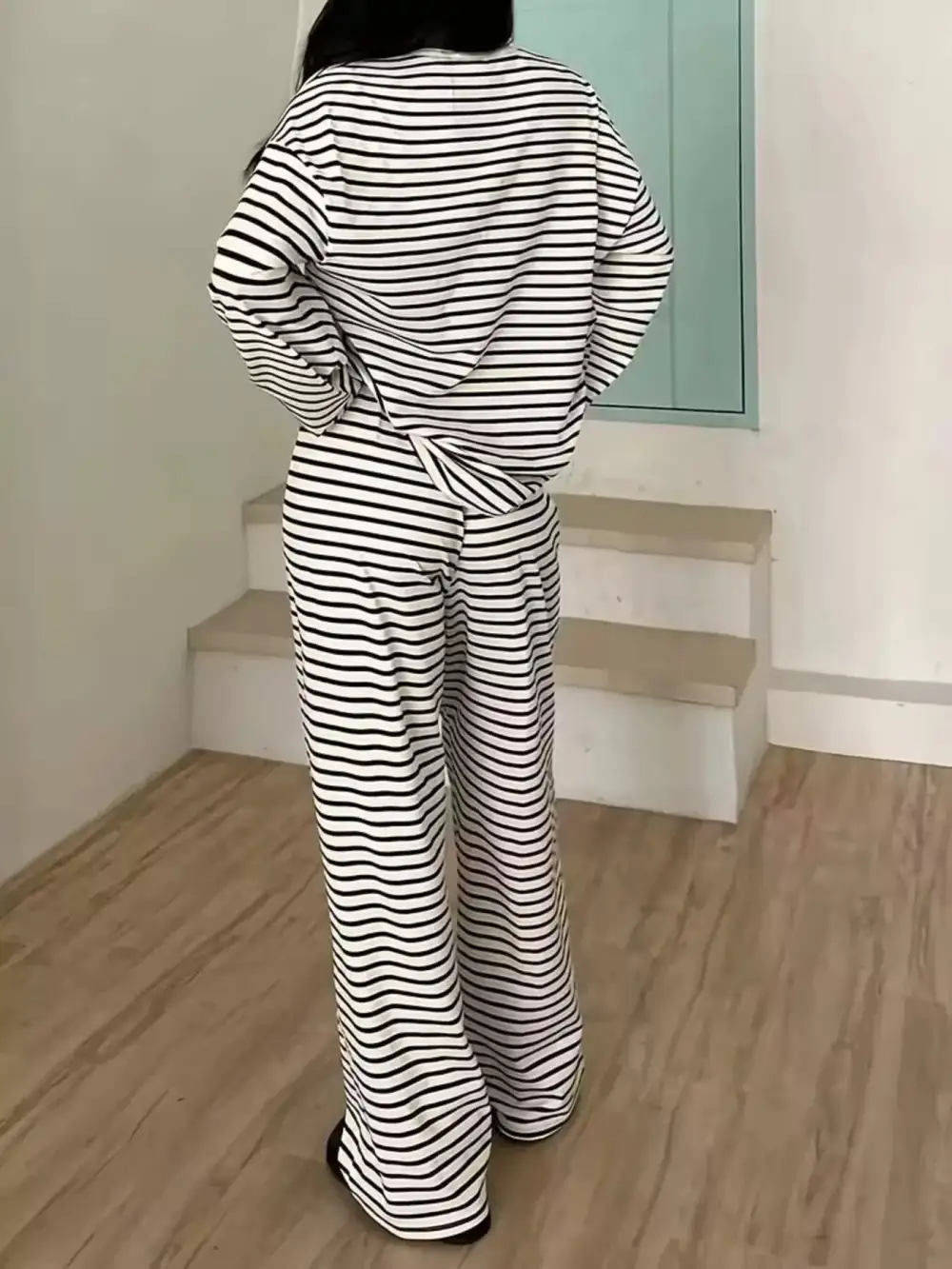 Relaxed Striped Long Sleeve Top and Pants Set