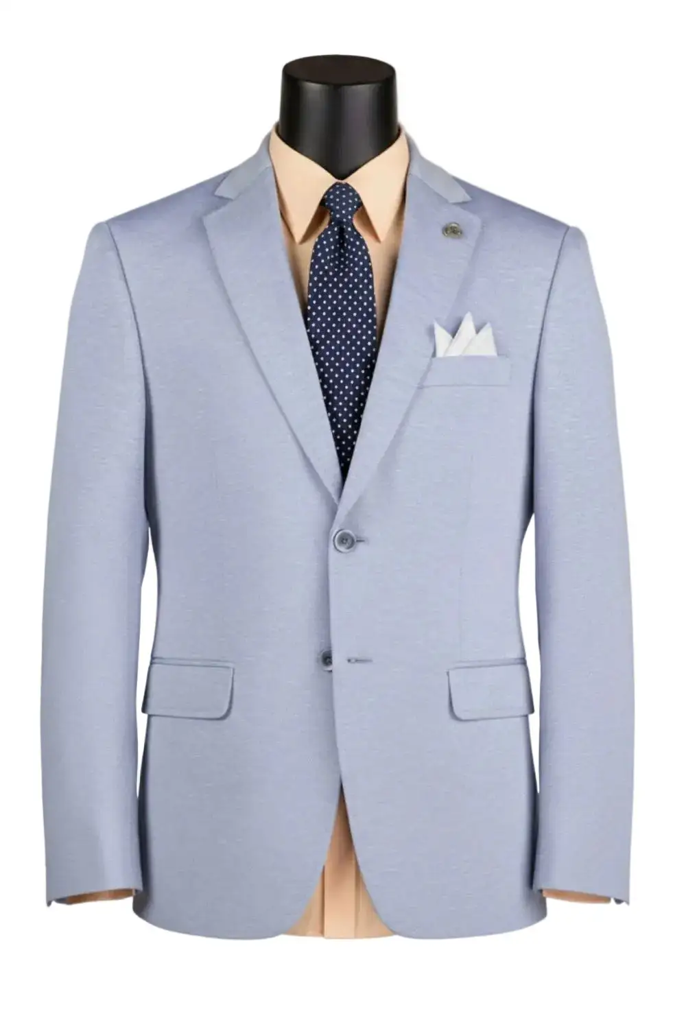 Light Blue Modern Fit Textured Single Breasted Notch Lapel Side Vents Blazer
